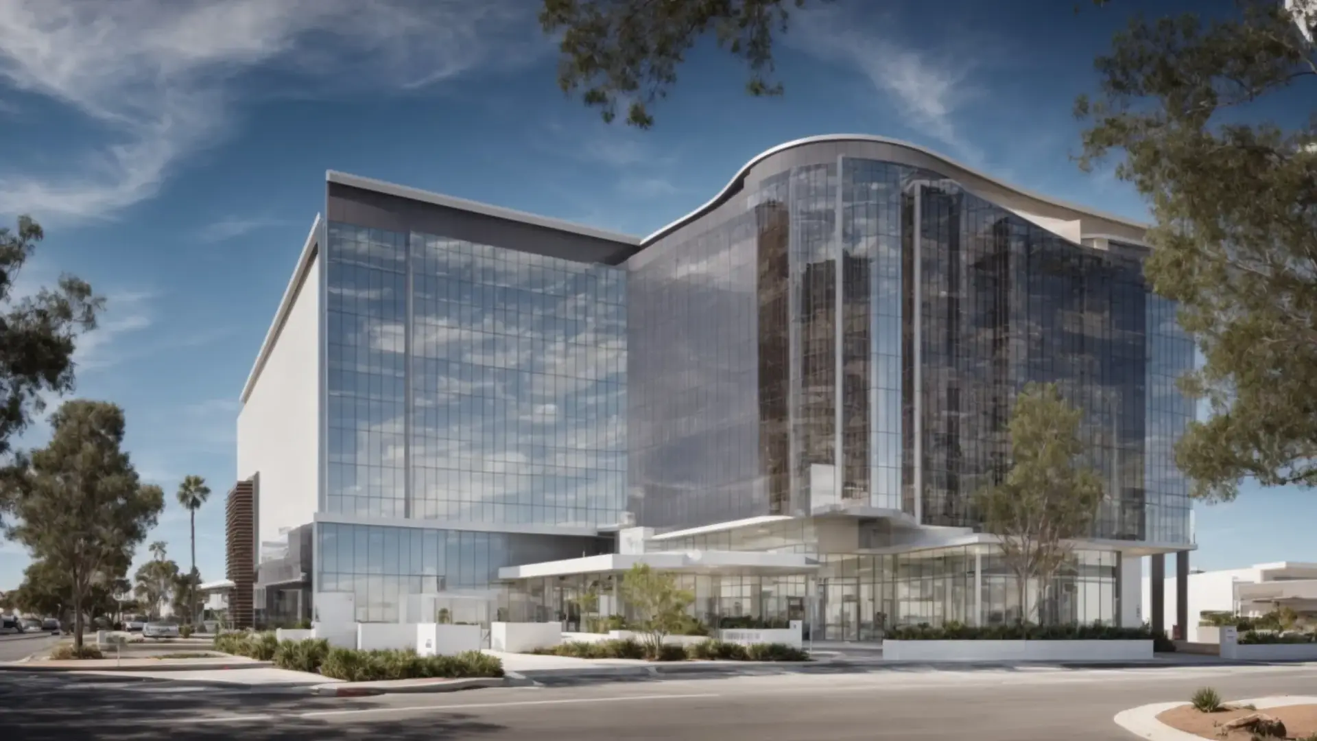 a modern and innovative commercial building stands under the clear san diego sky, showcasing the latest in architectural design.