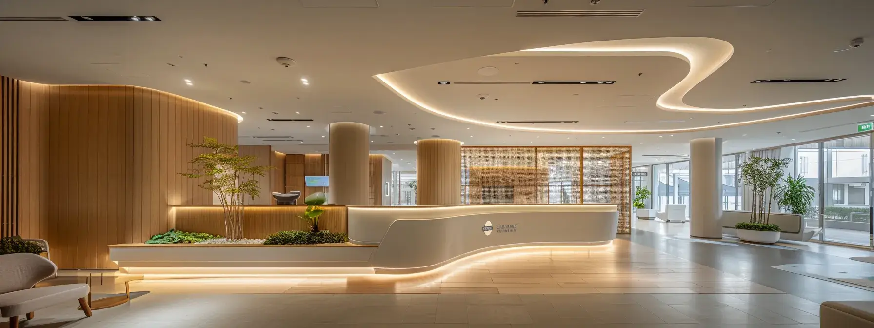 a modern, spacious medical center with cutting-edge design features and technology.