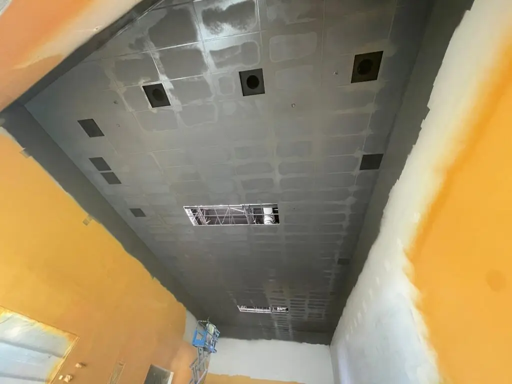 unfinished ceiling of the fitness gym