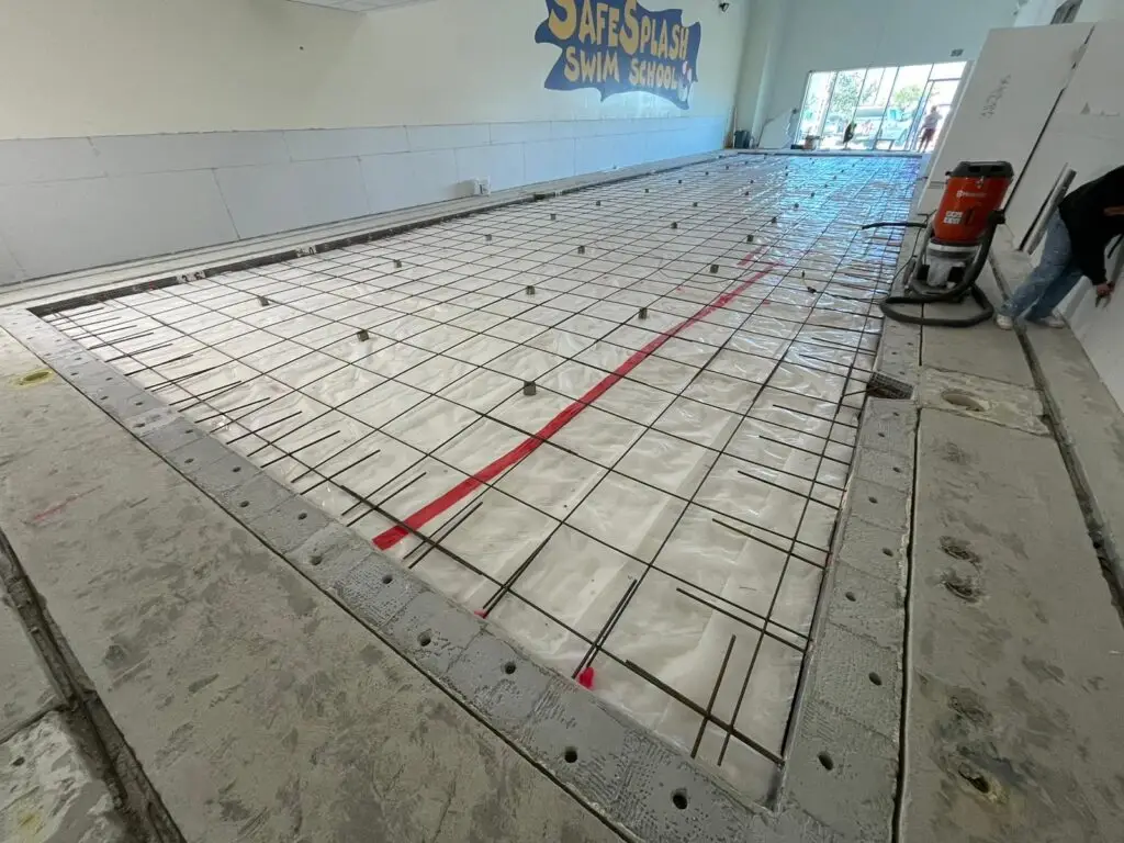 fitness gym floor showing the steels and guides for foundation