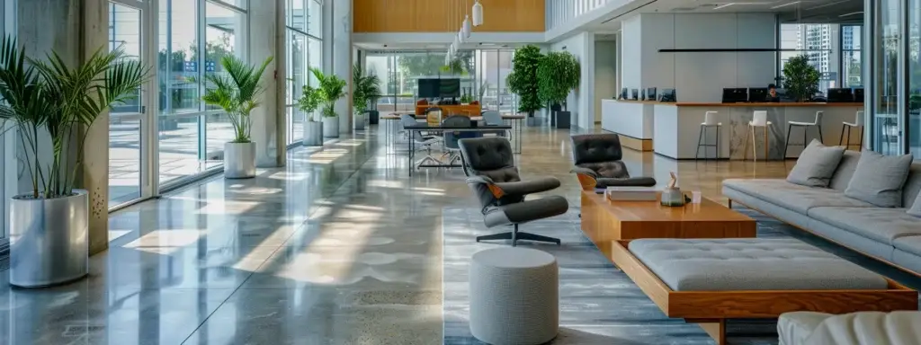 a sleek, modern office space in san diego with high-tech furnishings and abundant natural light, showcasing the potential for increased roi through commercial remodeling.