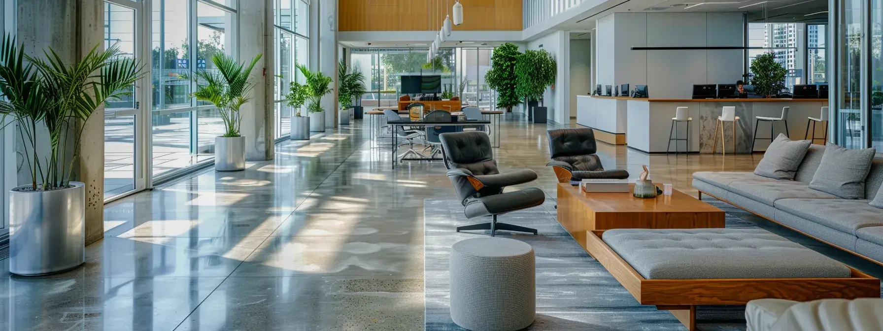 a sleek, modern office space in san diego with high-tech furnishings and abundant natural light, showcasing the potential for increased roi through commercial remodeling.